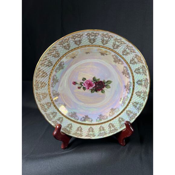 4X Fine China/Bohemian Porcelain Formalities Roses Plate Set Iridescent vintage - Picture 2 of 15
